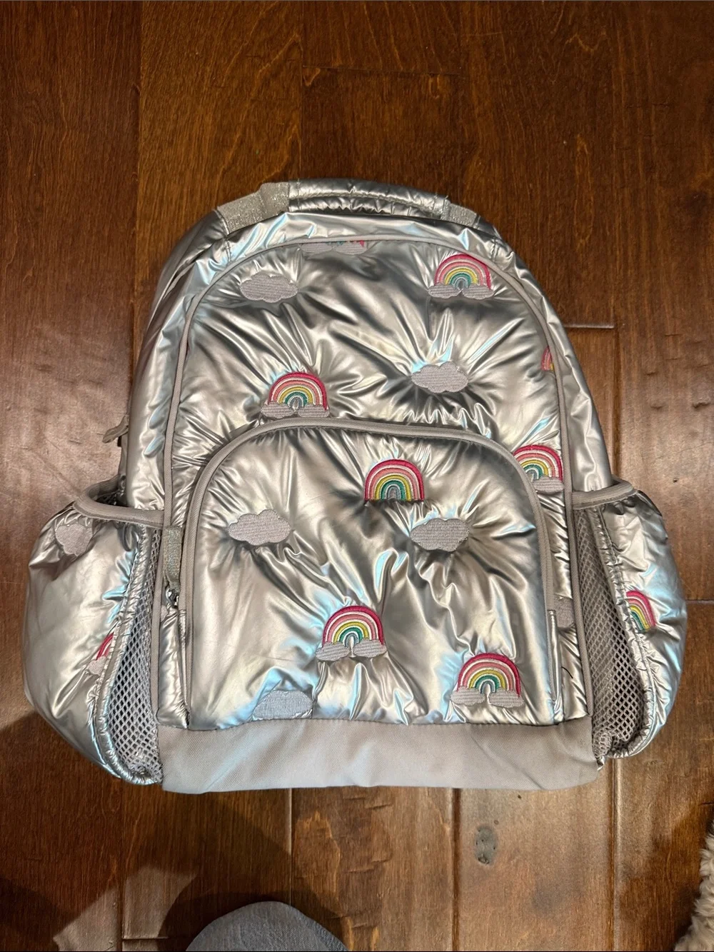 Pottery Barn Kids Silver Quilted Large Backpack